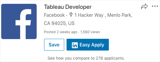 A Facebook job post on LinkedIn with almost 300 applications in 2 weeks